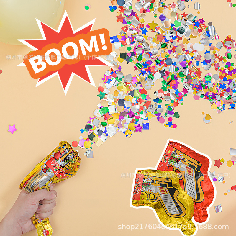 Firework Gun Inflatable Birthday Firework Pistol Children's Handheld Ribbon Gun Spray Gun Prop Party Cannon Gadget
