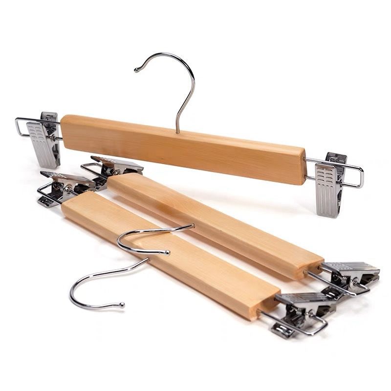 Solid Wood Pants Rack Cabinet Panty Clip Household Seamless Pants Hanging Women's Skirt Multifunctional Pants with Clip Hanger Anti-slip