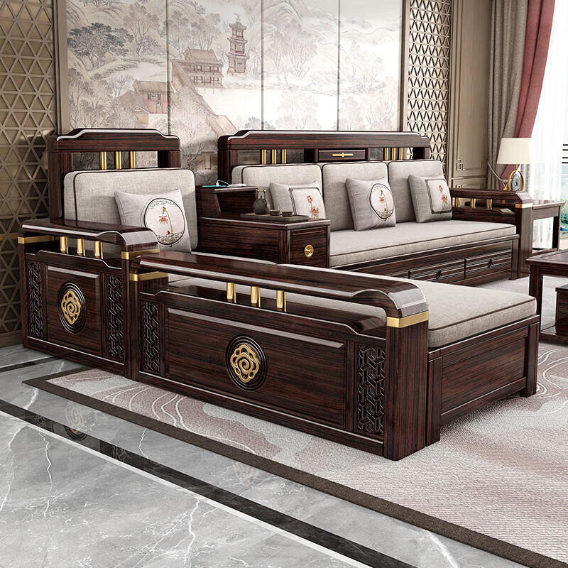 New Chinese-style Multi-functional Three-person Telescopic Bed New Purple Gold Sandalwood Solid Wood Folding Dual-purpose Sofa for Small Apartment