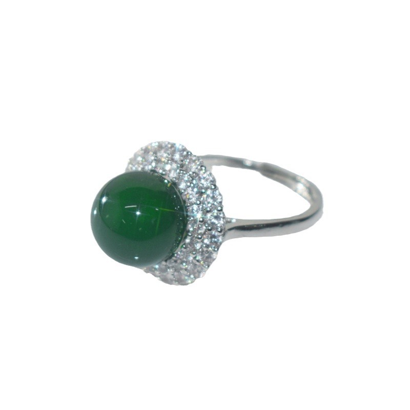 Flash zircon adjustable 7A high quality green chalcedony ring is round strong light ring live factory direct batch