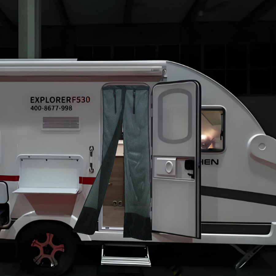 Narrow Door Rv Door Curtain, Anti-Mosquito Car Sunshade, Outdoor Camping Style with Side Breathable Roller Blind Cover