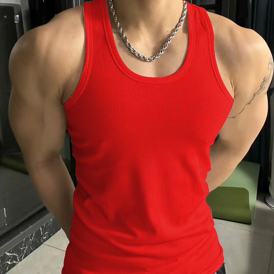 Men's Vest Thickened Thick Threaded Vest 2*2 Men's American Sports Vest Hip-hop Slim Sweat Absorbing Base Shirt