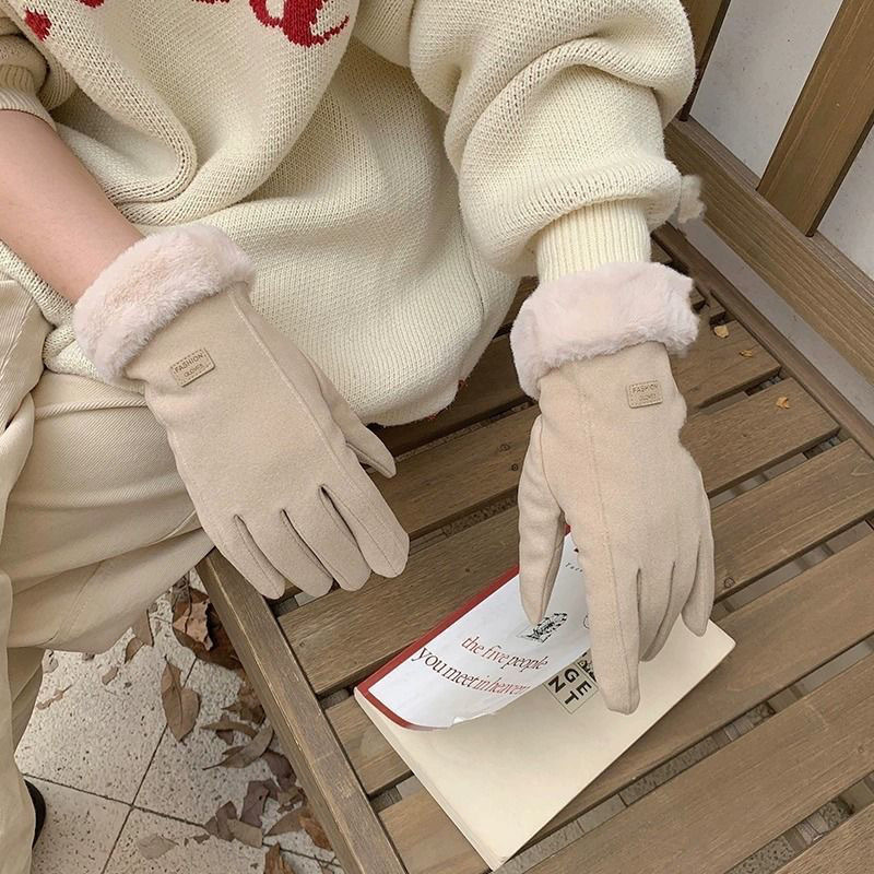 Popular Gloves for Women in Winter, Warm and Cold-Proof for Cycling, Touch-Screen Plus Velvet, Thickened, Non-Slip, Wear-Resistant Plush Gloves