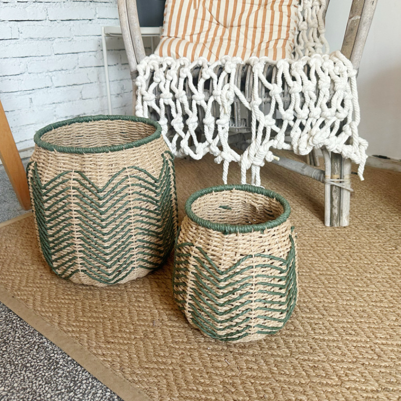 Nordic Paper Rope Flower Pots for Living Room Balcony Green Plants Rattan Flower Baskets Potted Plant Storage Baskets Handmade Woven Baskets
