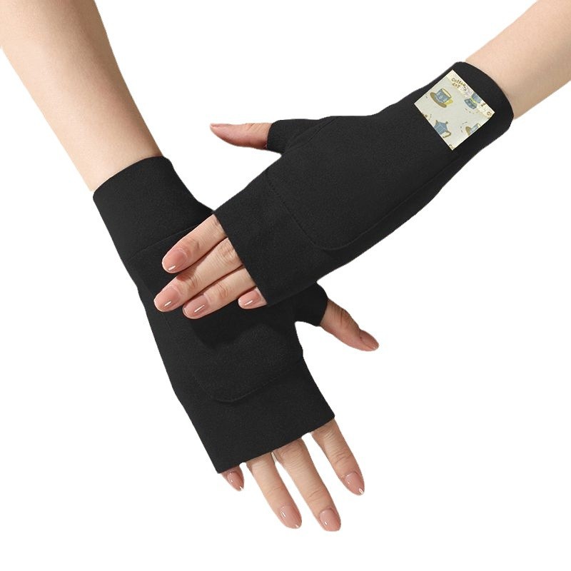 Double Flap Pocket Pants Gloves German Velvet Half-Finger Flap Pocket Pants Design Fleece-Lined to Heattech and Can Hold Warm Stickers for Students to Write Antifreeze and Windproof