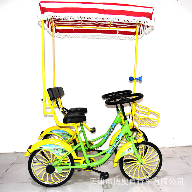 Two-Person Bicycle for Couples, Two-Person Riding, Parent-Child Three-Person Touring Four-Wheeler for Attractions and Greenway Rentals