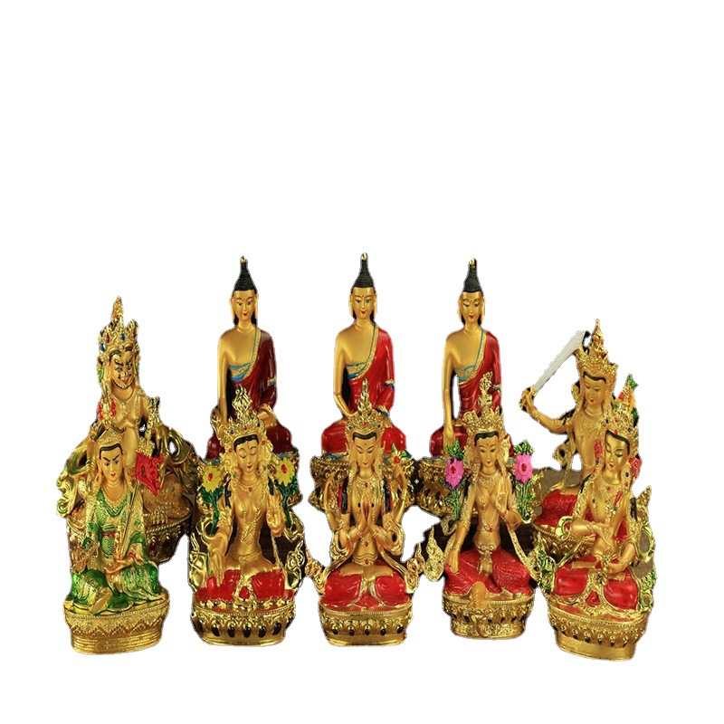 3inch 6inch Alloy Painted Three Treasures Buddha Manjusri Four-Armed Lotus Master White Green Tara King Kong Buddha Statue