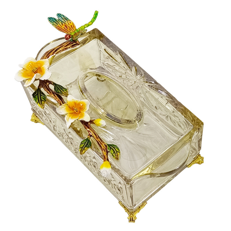 High-end Light Luxury Tissue Box Living Room Household Creative Paper Box American Glass Electroplated Amber Paper Storage Box