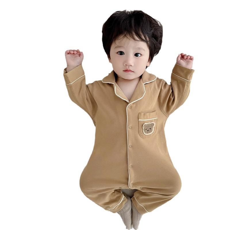 Baby's Spring and Autumn Home Clothes for Boys and Girls Four Seasons Jumpsuit Hats Pajamas Autumn New Cotton Pajamas