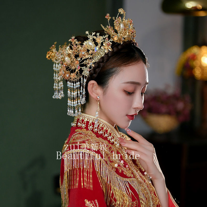 Xiuhe Phoenix Crown Headdress Bride Chinese Style New Style Tassel Ancient Decoration Xiuhe Headdress
