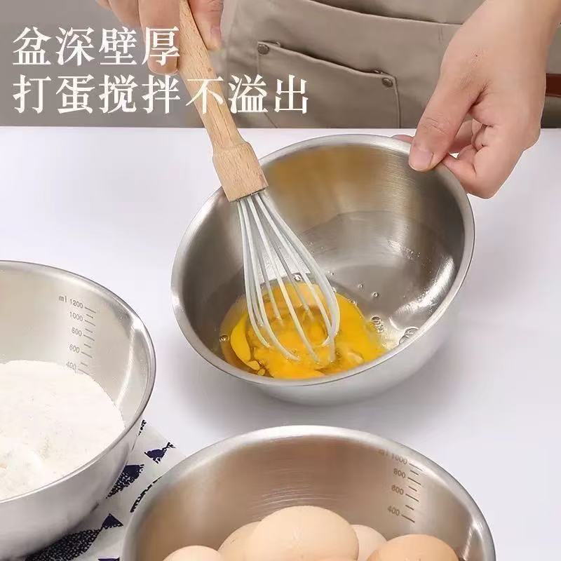 201 Food-Grade Stainless Steel Basin for Washing Vegetables and Noodles, Beating Eggs, Home Kitchen Cold Salad Cooking Basin, Straight-Sided Basin Bowl
