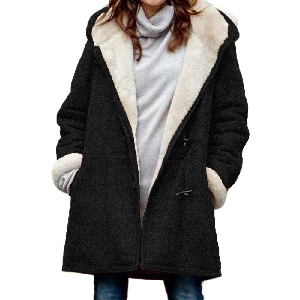 In stock 2021 Amazon wish European and American popular long-sleeved horn buckle women's fleece-lined warm jacket W139