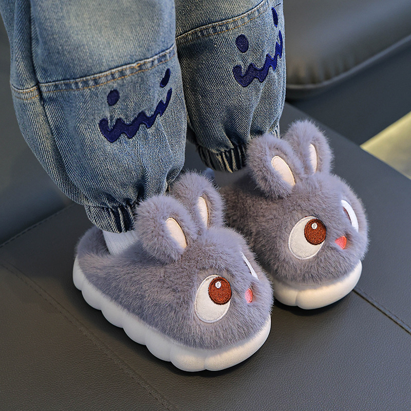 Children's cotton slippers winter girls' rabbit indoor home parent-child non-slip warm baby cotton shoes for large children and boys