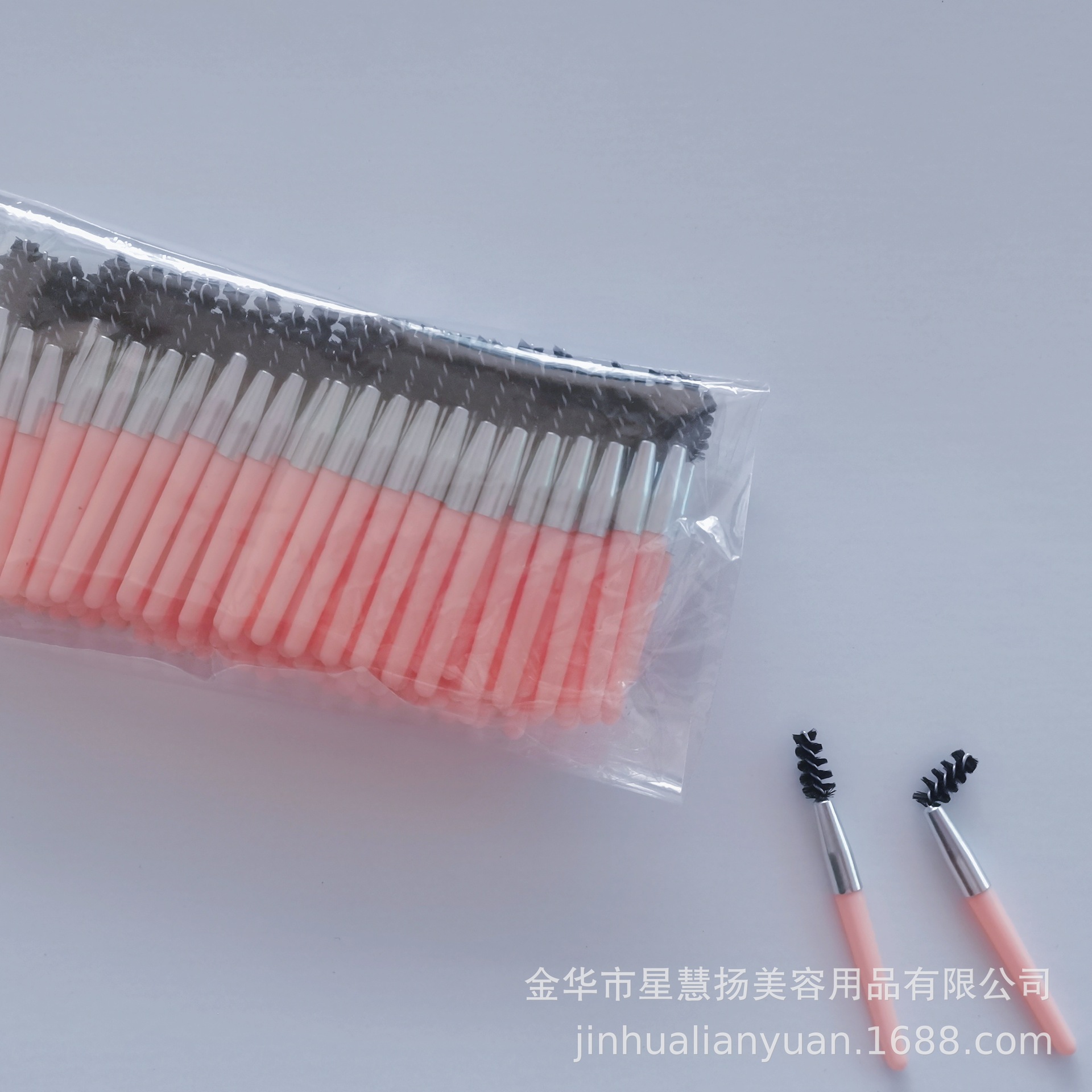 Pink makeup brush solid short handle silver aluminum portable eyelash brush eyebrow brush eyelash grafting tool factory direct batch