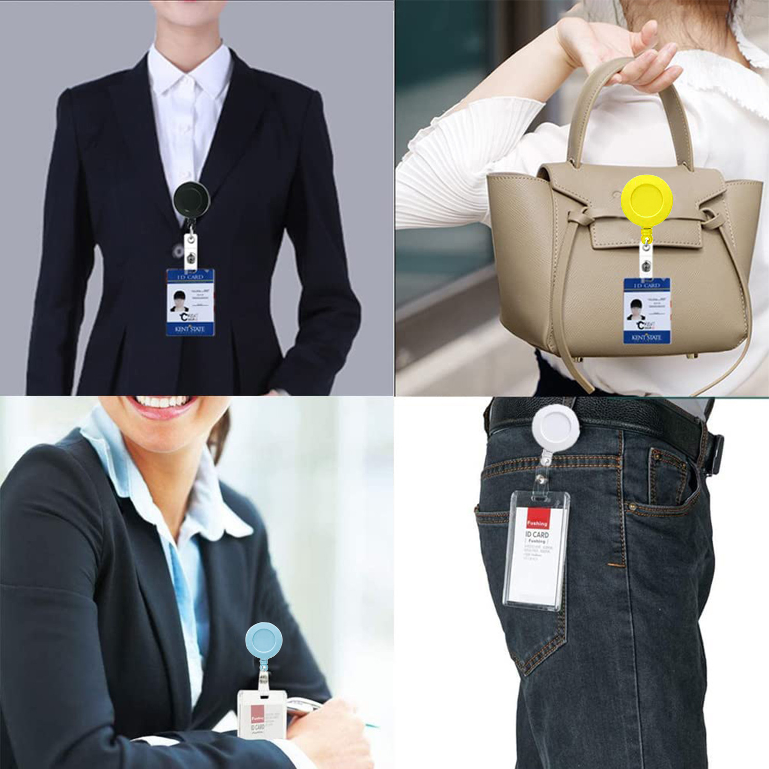 Color ABS plastic retractable rotating easy-to-pull alligator clip high rebound with transparent leather strip ID buckle