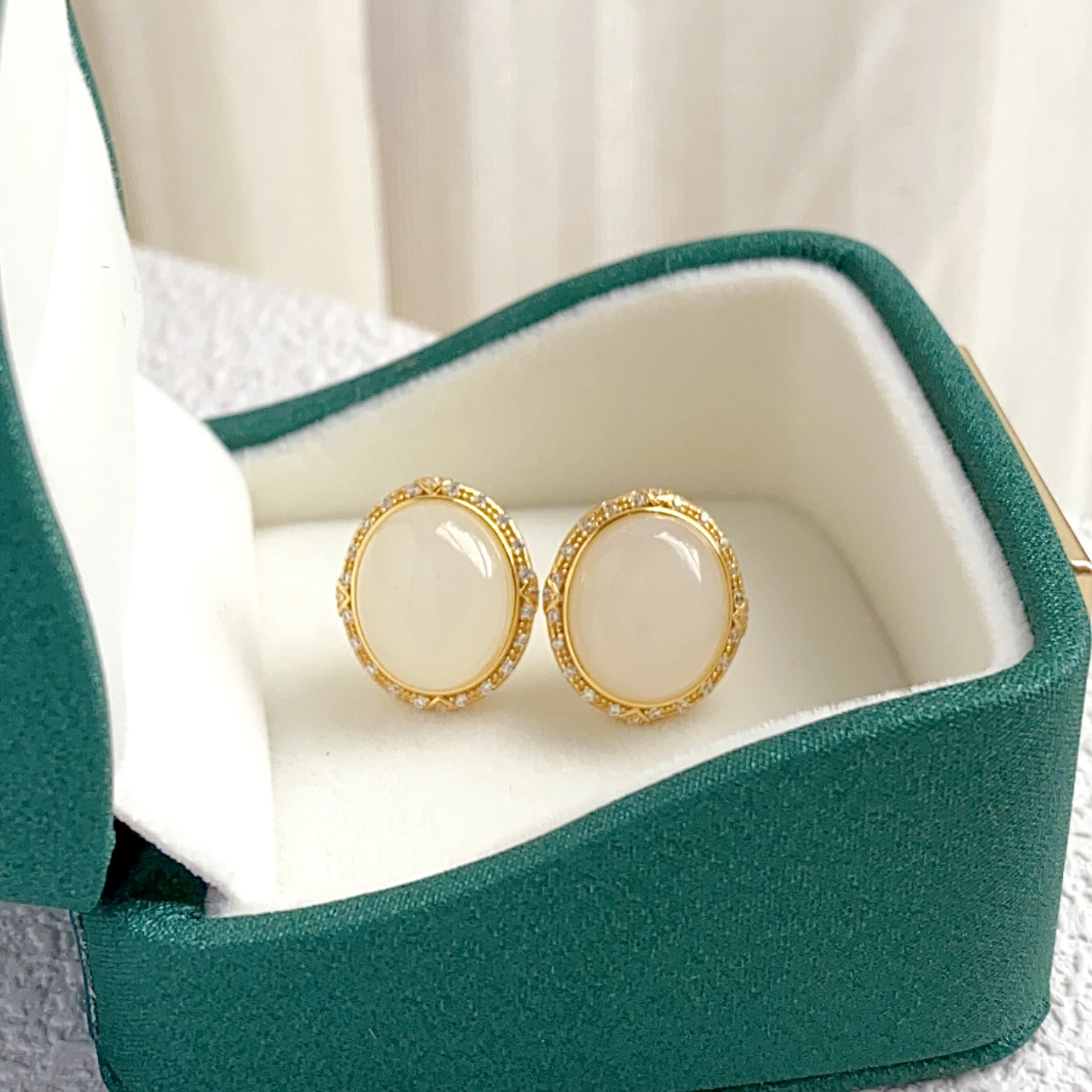 Natural Hetian Jade White Jade Earrings S925 Sterling Silver Inlaid with High-End Hetian Jade Mutton Fat Spot Wholesale Holiday Gifts