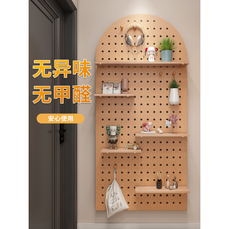Solid Wood Hole Board Wall Storage Rack Wooden Wall Hanging Wall Bookshelf Partition Storage Rack Hanging Board Wall Rack Supply
