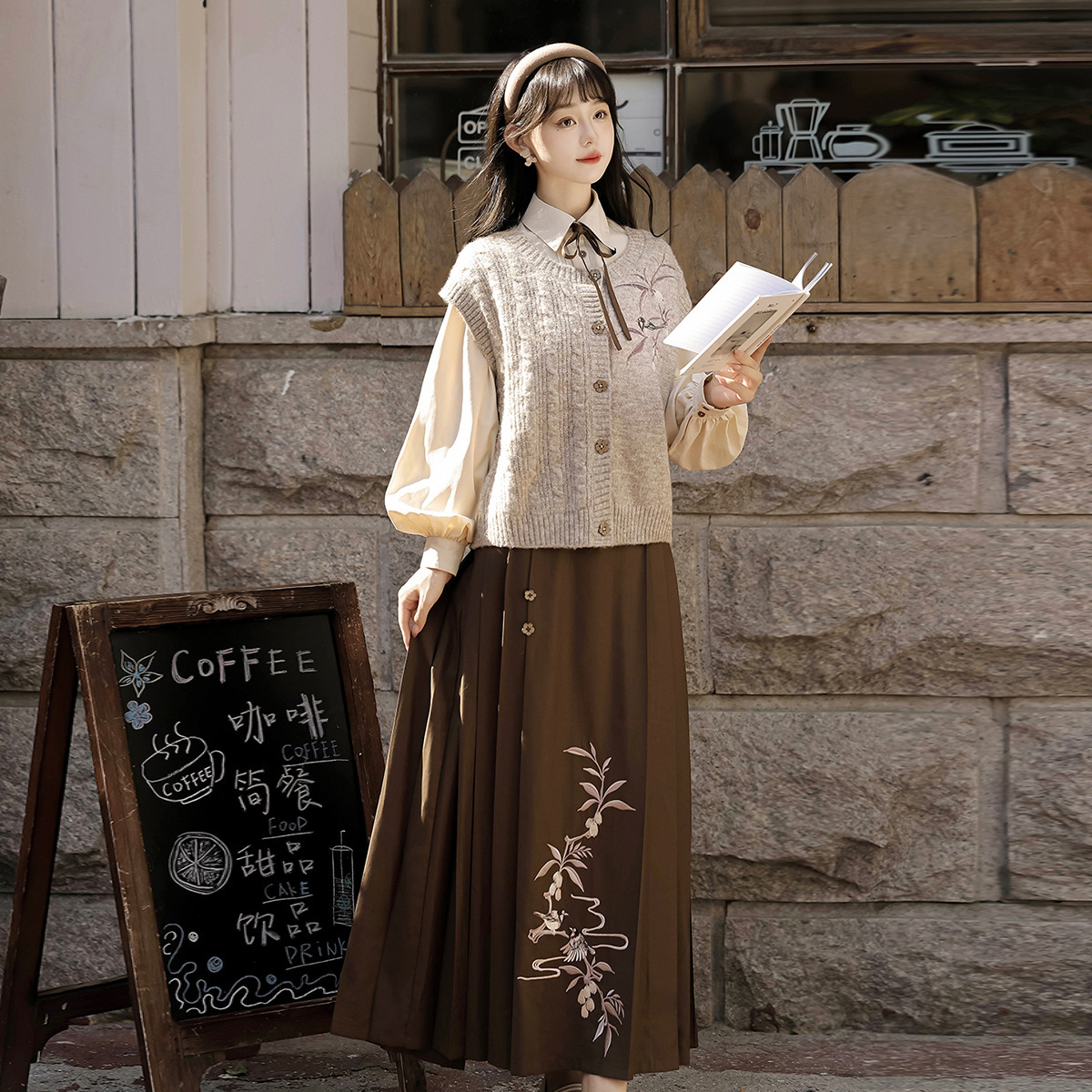 Yimengge оригинальный дизайн лохаат книга ханфу женский национальный стиль новый китайский жилет рубашка юбка комплект 9294