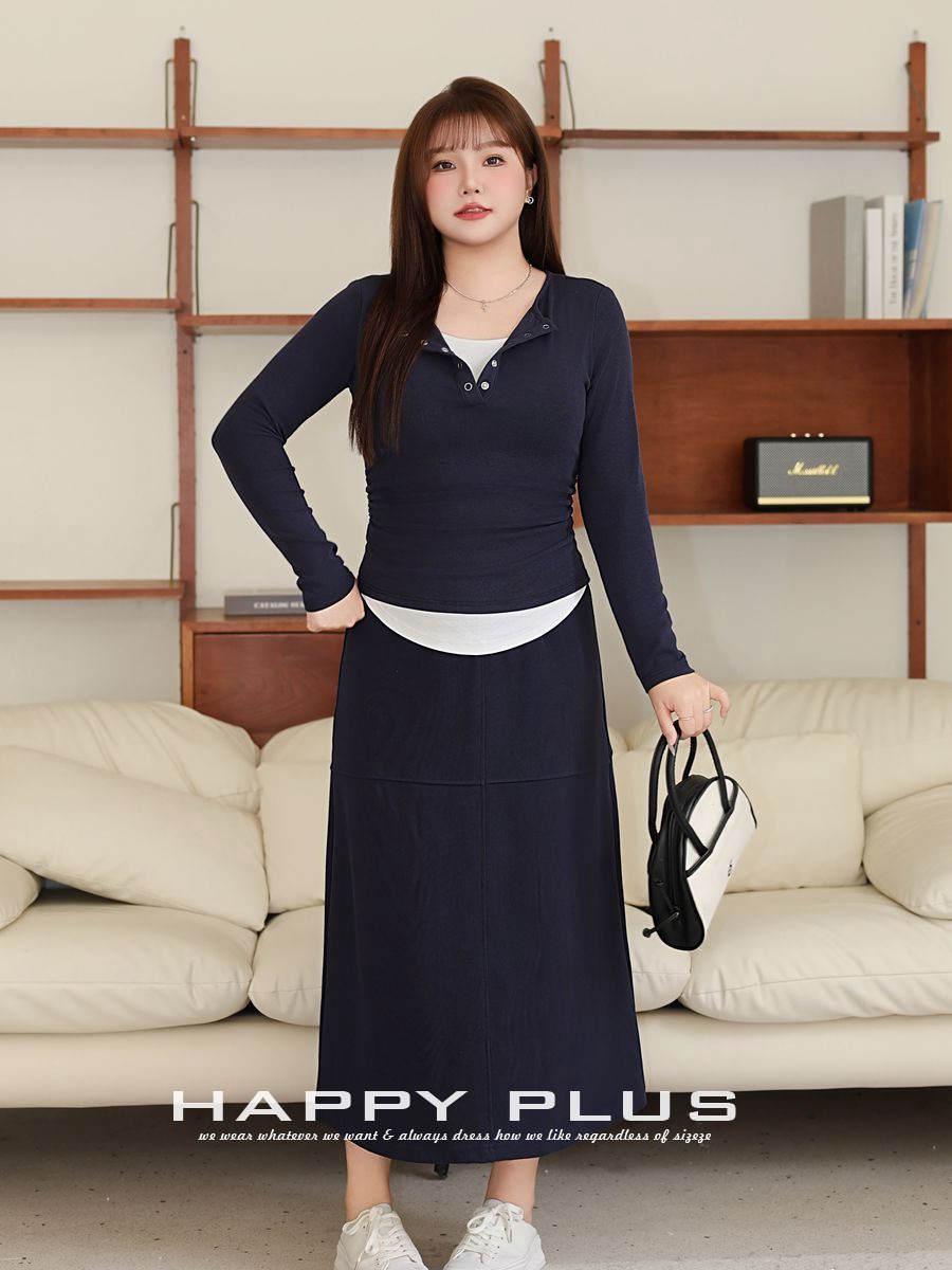 Deconstruction of dividing line high waist A- shaped medium-length overskirt to moisten its 9120-1 plus size college leisure overskirt three-piece set