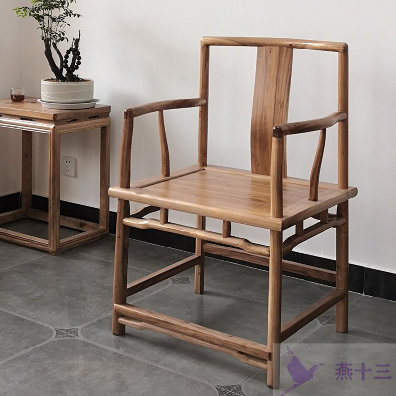 New Chinese Style Master Chair, Ming Style Furniture, Official Hat Chair, Three-Piece Set, Northern Elm Wood, Solid Wood Antique Armchair, Wholesale
