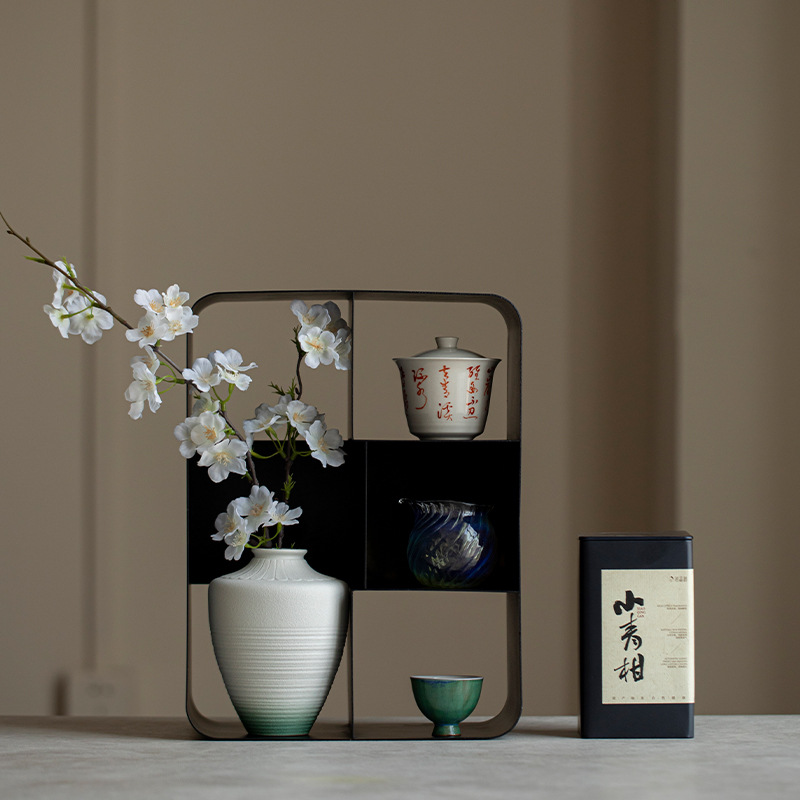 Wrought Iron Tea Shed Tea Room Desktop Tea Set Teapot Storage Display Rack Antique Rack Storage Rack Wabi-Sabi Cup Holder