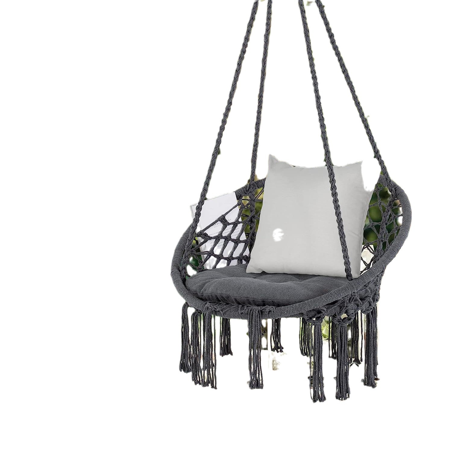 Ins Scandinavian Style Internet Celebrity Hanging Basket Outdoor Cotton Rope Hanging Chair Balcony Cradle Chair Indoor B&B Tassel Swing Wholesale