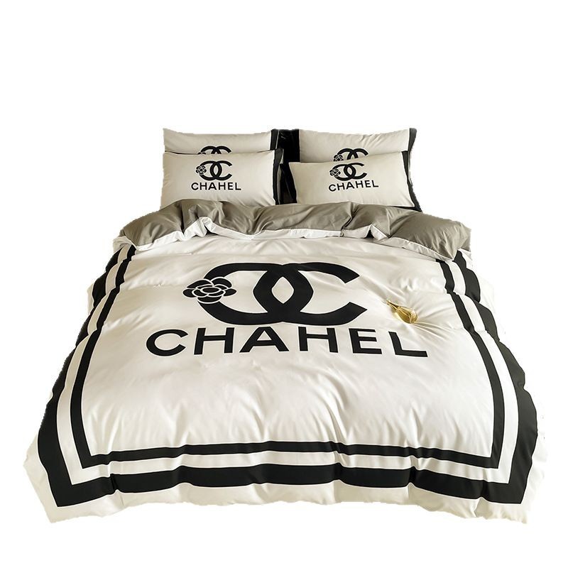 2025 High-grade Light Luxury AB Edition Cotton Printed Four-piece Set Trendy Brand Quilt Cover Bed Sheet Bed Wool Style Pure Cotton Kit