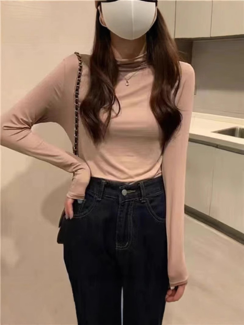 A2024 # Nine-Color Half Turtleneck Facial Mask Base Layer Modal Skin-Fribottomly High-Elastic Slim Long-Sleeved Facial Mask