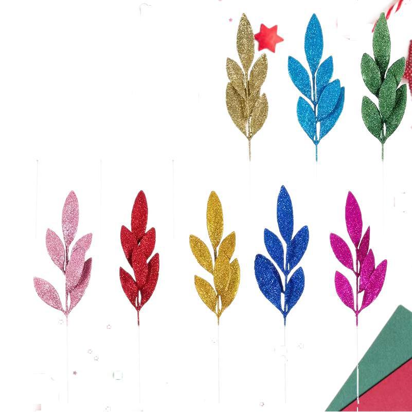 Amazon Supplies Christmas Gold Powder 6 Pieces of Olive Leaves, Pine Needles, Branches and Leaves, Christmas Tree Garland Decoration, Christmas Stars