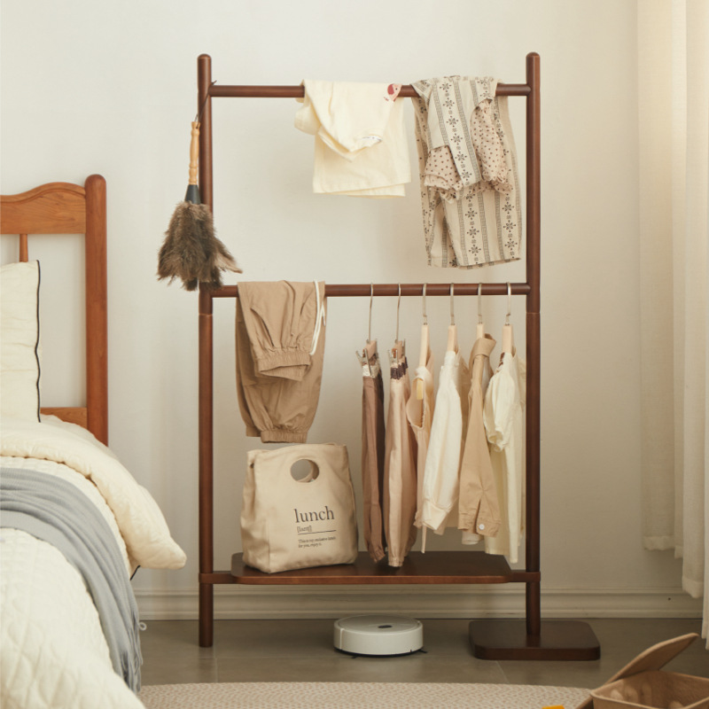 Solid wood coat rack Japanese-style simple children's clothes hanger bedroom floor-standing baby clothes hanger vertical storage hanger
