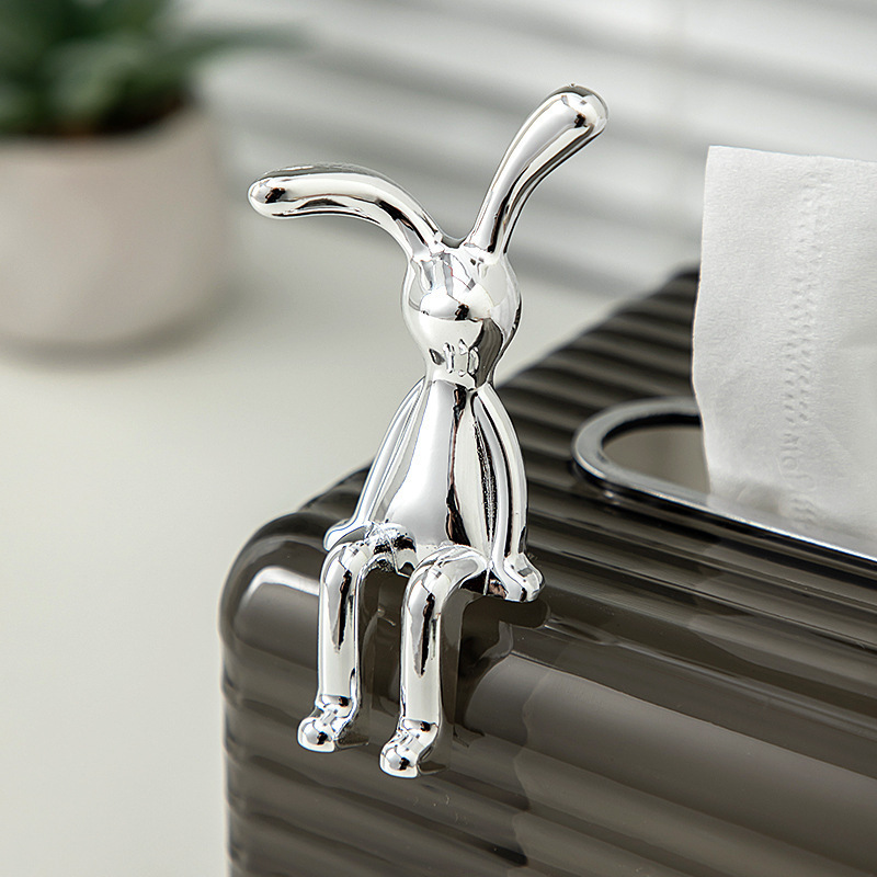 High-End Modern Electroplated Creative Rabbit Bedside Table Ornament, Light Luxury Living Room Trendy Car Tv Cabinet Tissue Box