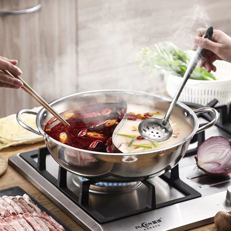 Stainless Steel Hot Pot, Small Fat Sheep, Mandarin Duck Pot, Extra Thick Clear Soup Pot, Two-Flavor Pot, Double-Eared Soup Pot with Lid, Household and Commercial