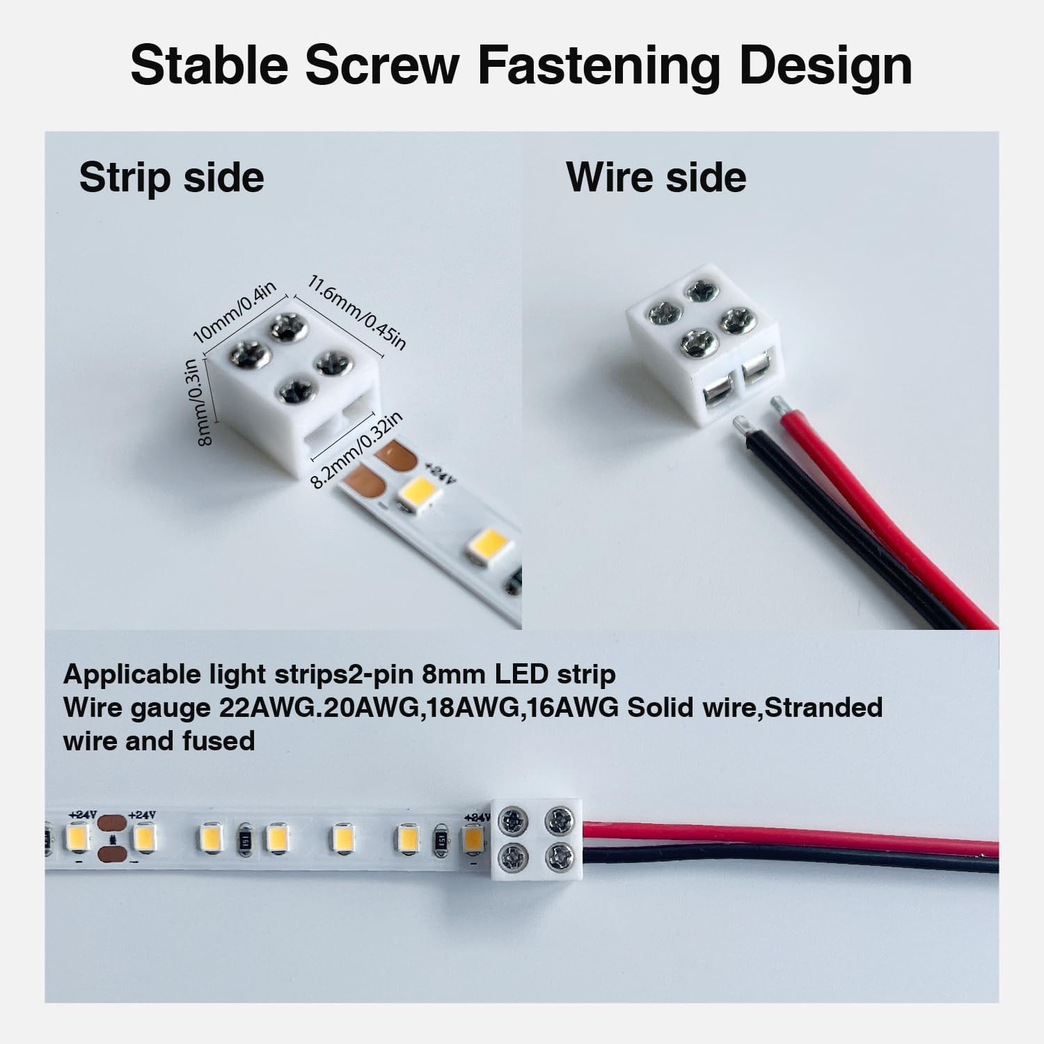 Screw-type Light Strip Connector LED Light Strip 3528 8mm Solder-free Buckle Single Color Light Strip Fixed Buckle