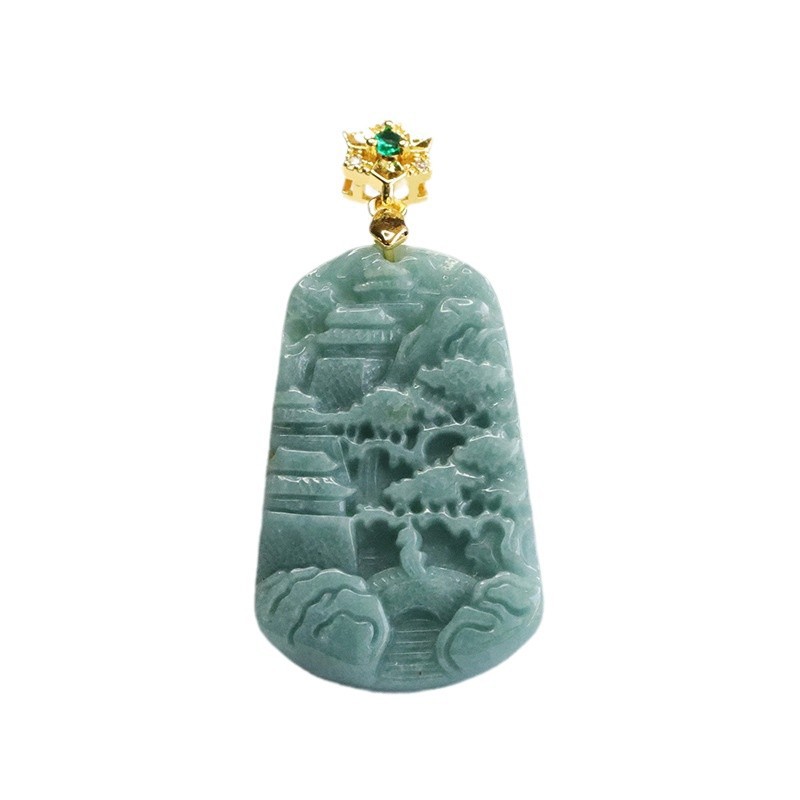 Juyu Natural A Jade Blue Water Landscape Brand Jade Pendant Necklace Guofeng Jewelry Wholesale FC4101902