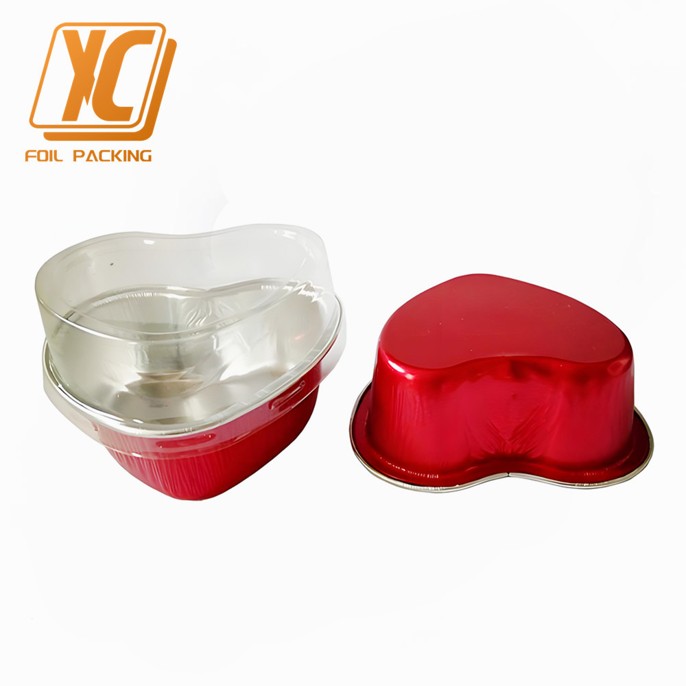 100ml Heart-Shaped Aluminum Foil Cup with Lid Valentine's Day Baking Packaging Cake High Temperature Resistant Dessert Tin Foil Box Manufacturer