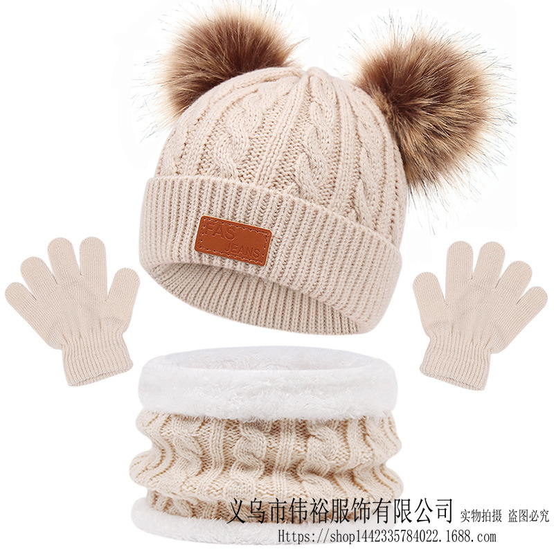 Cross-border new European and American children's hat scarf gloves three-piece autumn and winter new warm baby hat