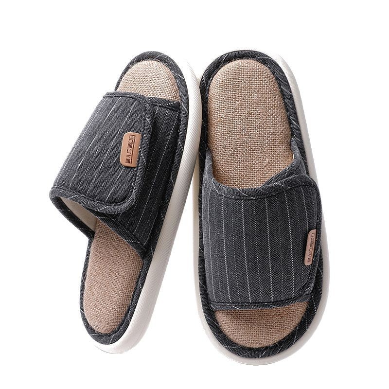 Japanese-style cotton and linen household slippers velcro adjustable spring and summer non-slip home four seasons indoor linen slippers for women