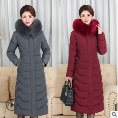 2020 new extra large size cotton-padded clothes for middle-aged mothers over the knee mid-length thickened warm cotton-padded clothes for middle-aged mothers