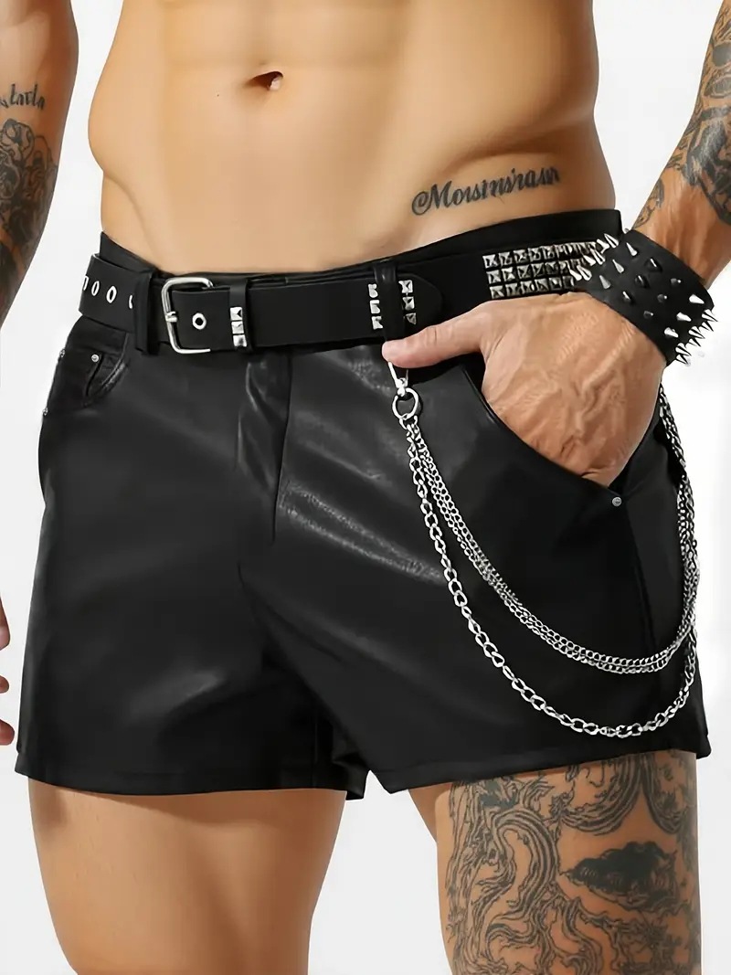 Кожаные шорты из ПУ для мужчин, летние, облегающие, пять точек, европейские и американские, сексуальные, фитнес шорты