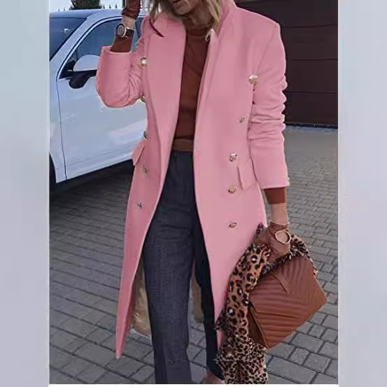 2024 cross-border women's clothing Europe and the United States foreign trade Amazon autumn and winter long woolen coat double-breasted woolen coat