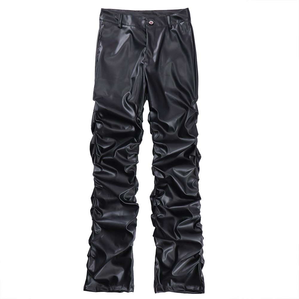 Dark Punk Niche Design Glossy Pleated Pu Leather Pants Men's Ins National Trend Hip-Hop Loose Casual Pants