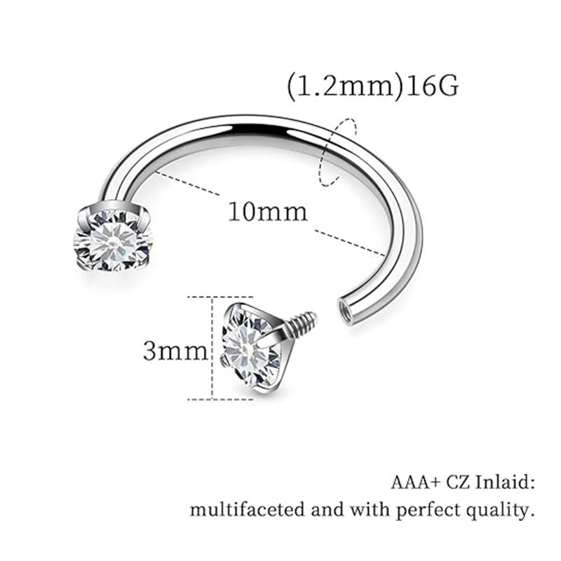 European and American stainless steel nose ring human body piercing earring ring U-shaped double-headed zircon horseshoe rod nose nail piercing earring buckle