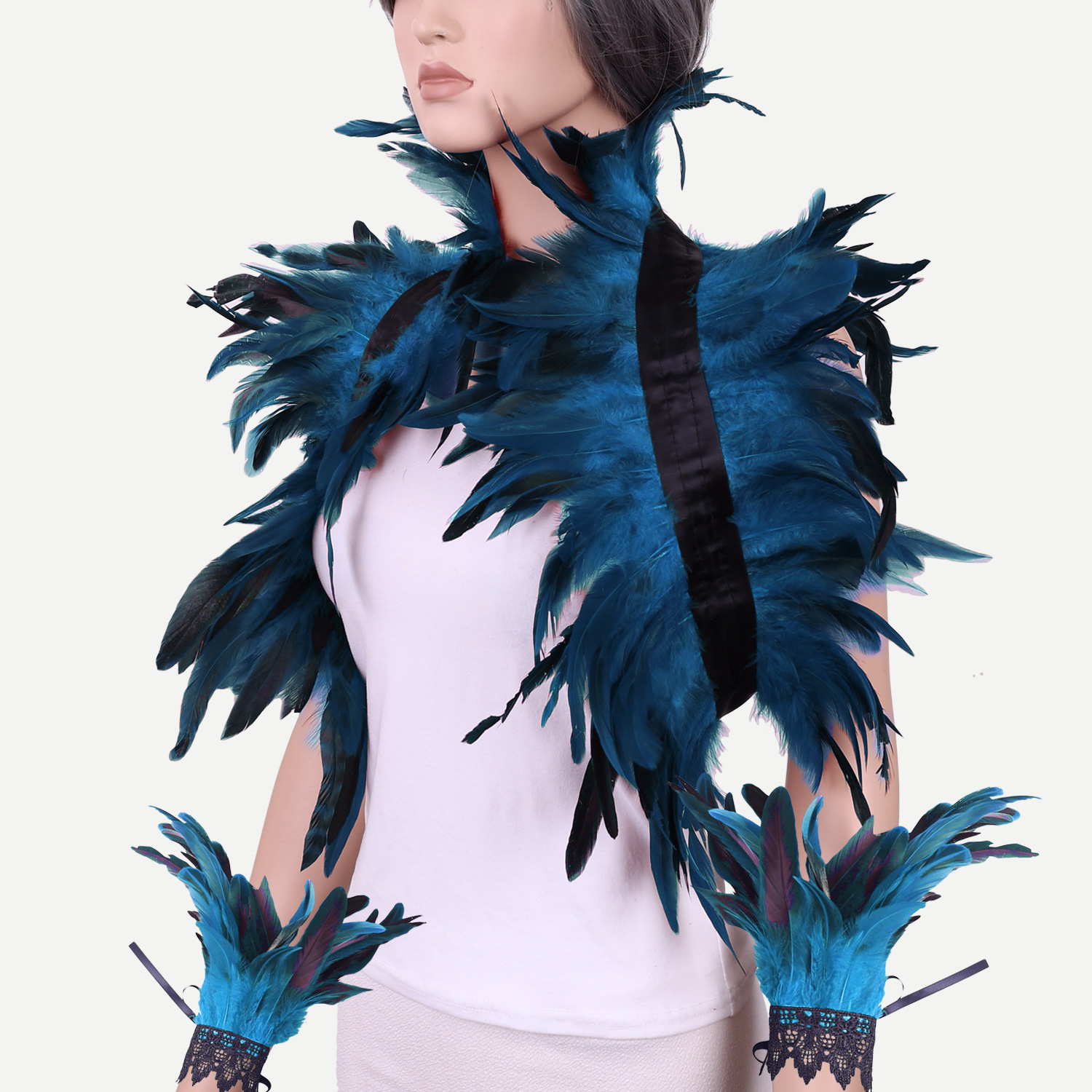 Halloween Feather Shawl Bracelet suit Feather Shawl Punk Feather Party Holiday Dress Up Amazon Hot Sale