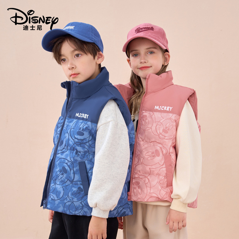 Детский пуховик без рукавов Disney из белого утиного пуха, осенне-зимняя одежда для мальчиков и девочек, утолщенный жилет