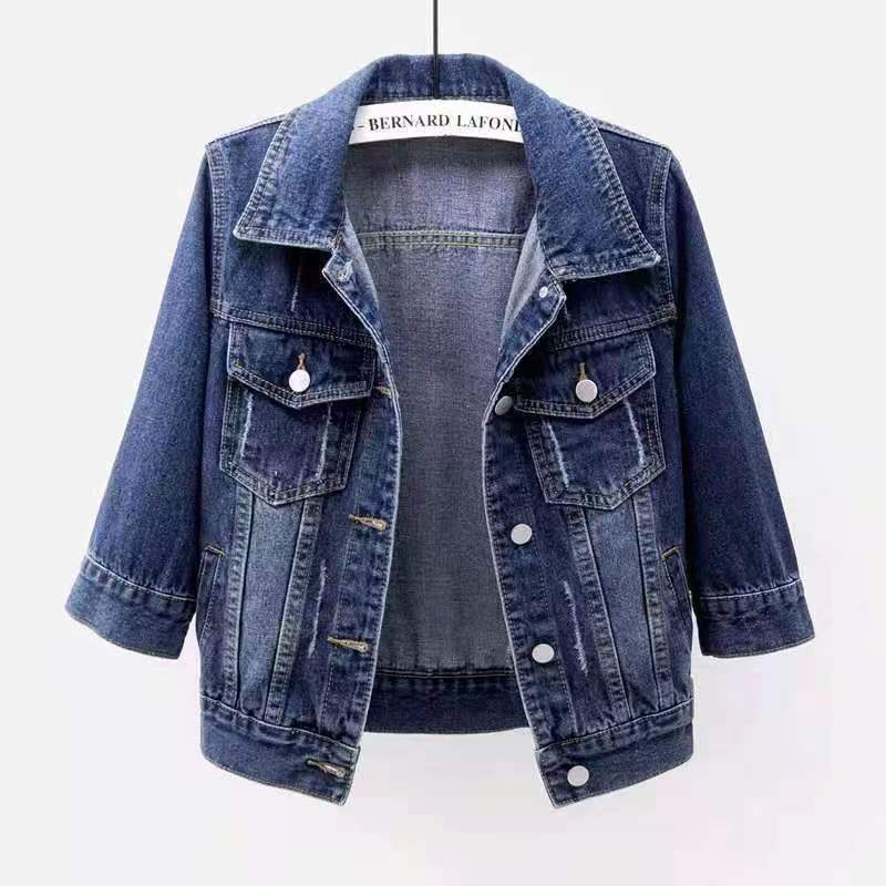 Three-Quarter Sleeve Denim Jacket for Women, Short, High-End, Spring & Fall, Slim, Versatile Cardigan, Versatile Student Top