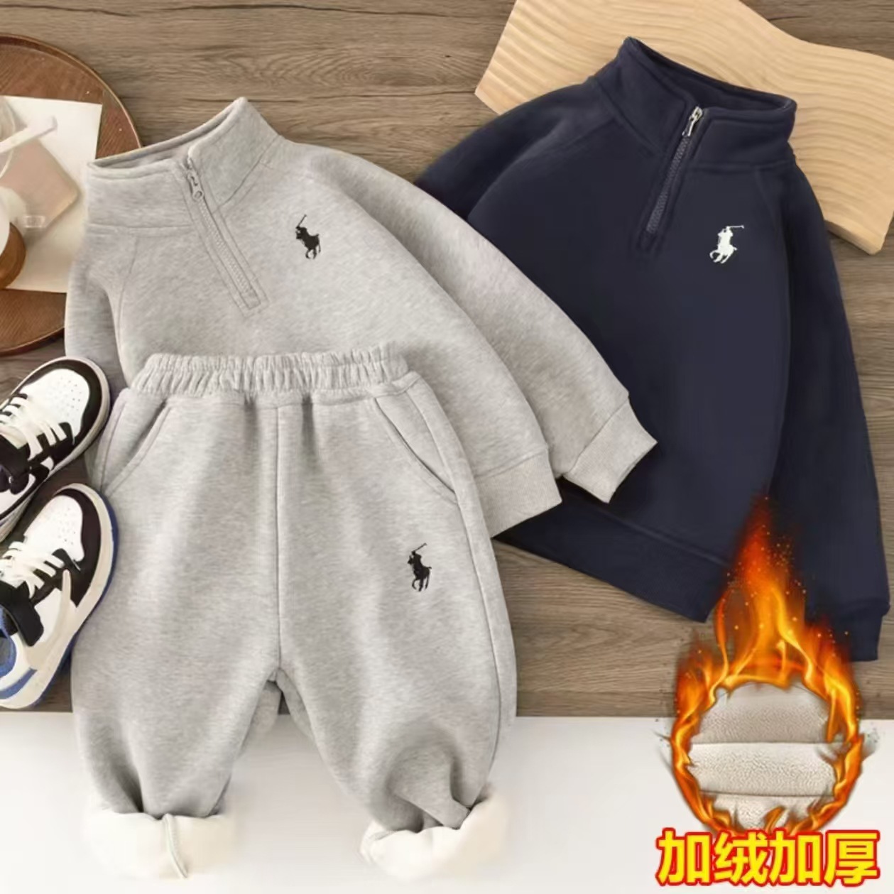Детский флисовый свитшот, модная брендовая одежда для детей, зимний спортивный костюм, корейский набор для мальчиков из 2 предметов, оптовая продажа
