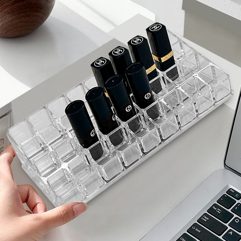 Porous Lipstick Display Storage Box Desktop Transparent Ps Dressing Table Multi-Grids Stepped Cosmetics Storage Organizer