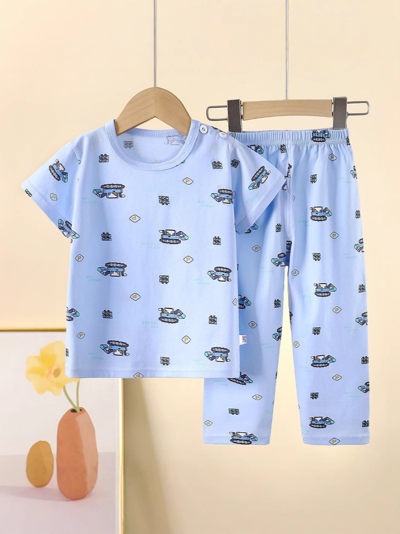 Children's Short-Sleeved Suits Boys and Girls Home Clothes Kidsren's Pajamas Kidsren's Clothing Pure Cotton Category a Wholesale