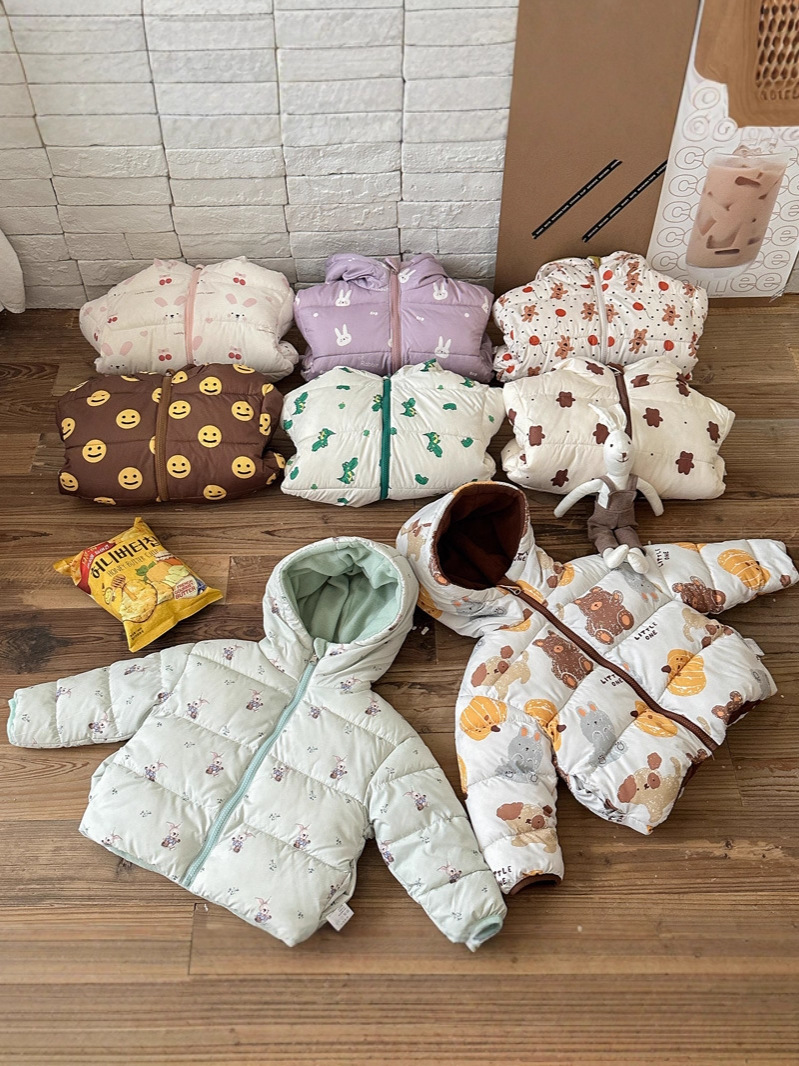 Amazon autumn and winter new double-sided down cotton-padded jacket children's thick fleece-lined children's short coat cross-border live