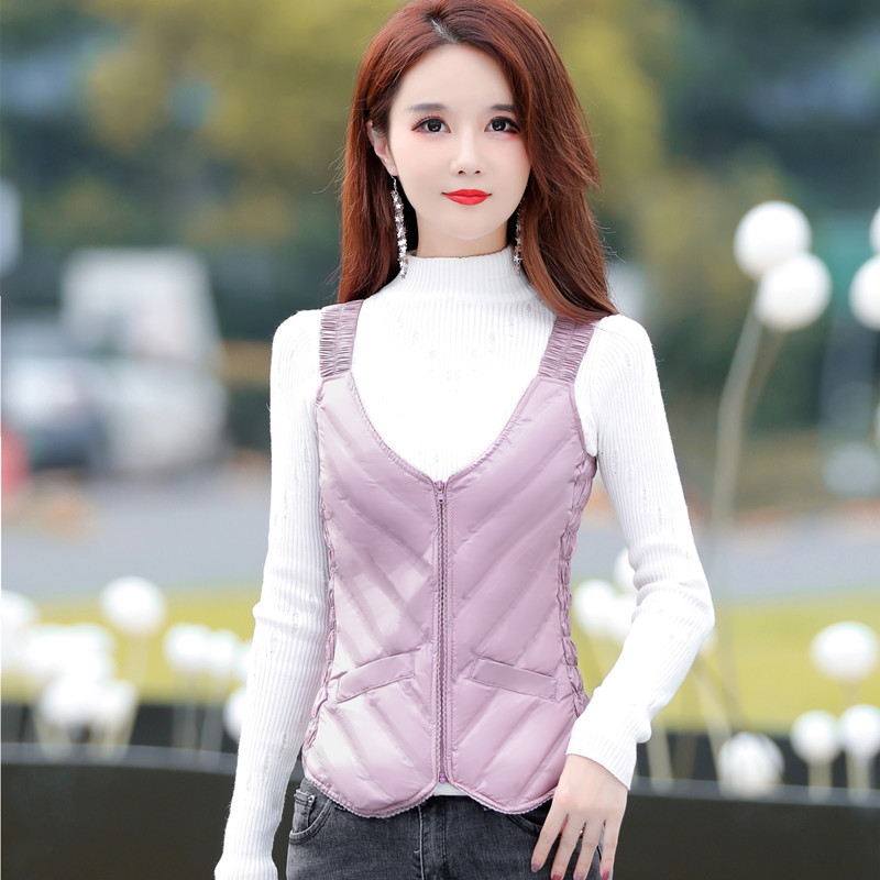 Autumn and Winter down Vest for Women, Short, Thin, Slim, Warm, Lining, White Duck Down, Close-Fitting Camisole and Waistcoat